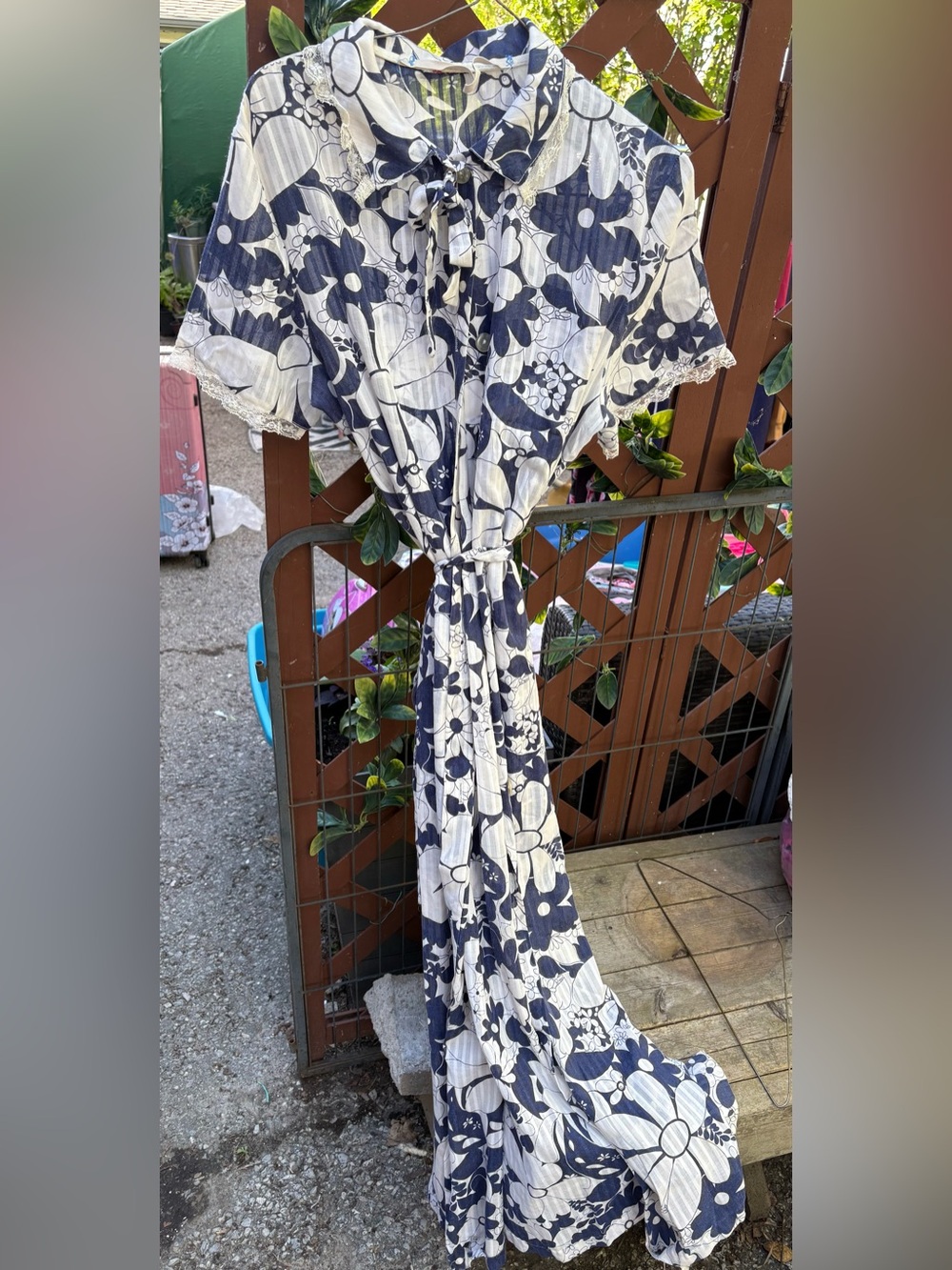 Vintage 1950 Navy and White Floral Maxi Dress